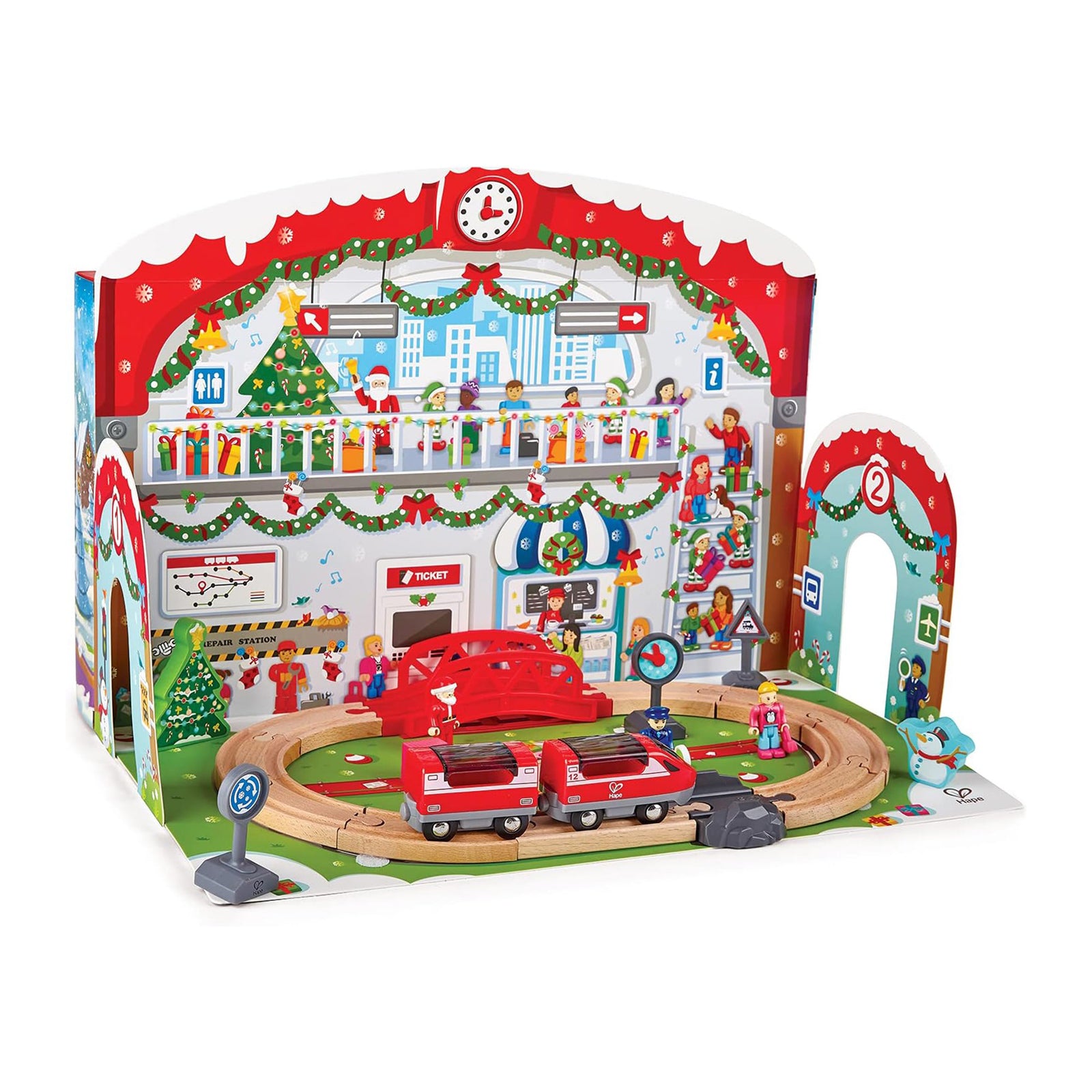 Hape Wooden Grand Station Christmas Advent Calendar Set w/ 24 Pieces (Open Box) - VMInnovations