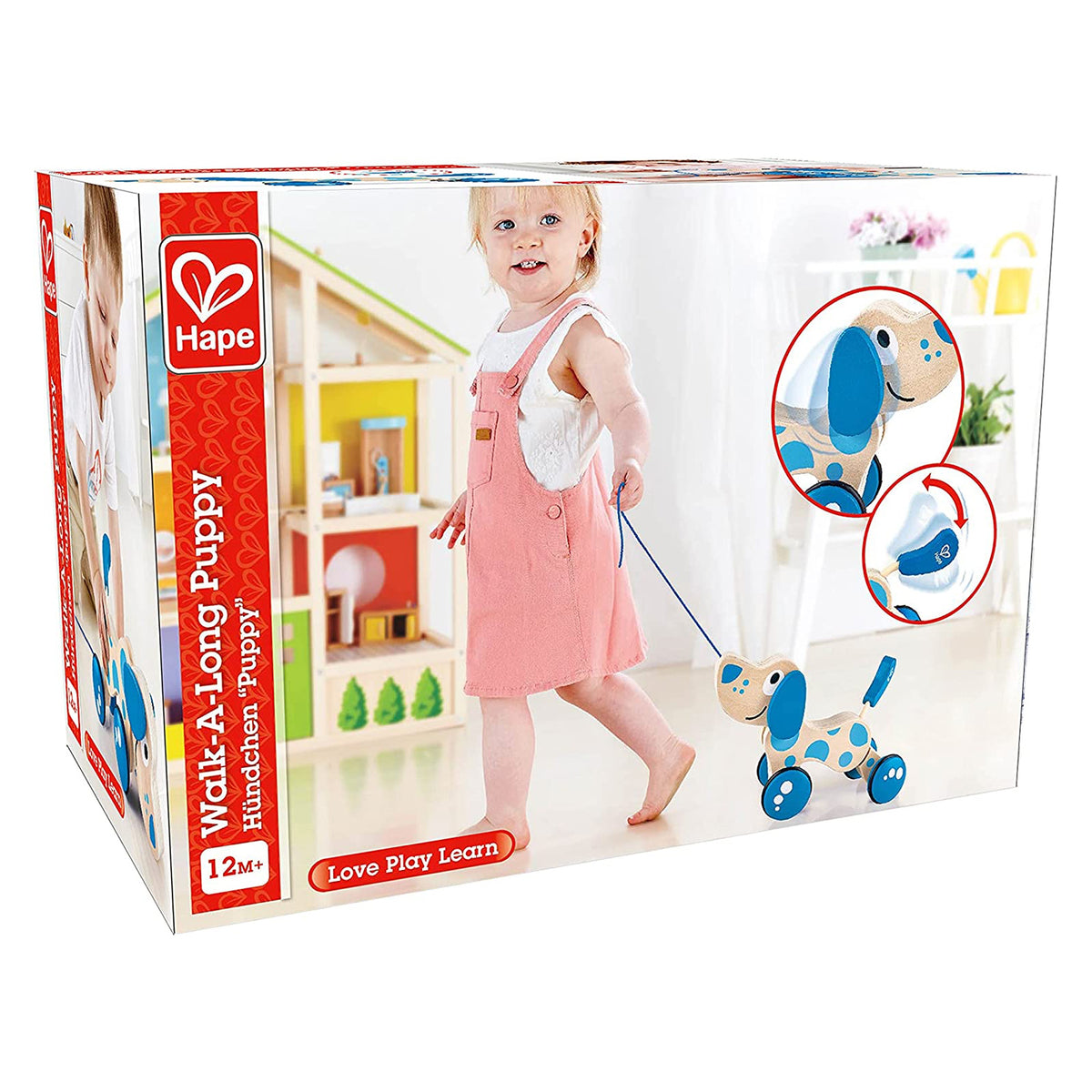 Hape Walk A Long Puppy Wooden Push Pull Kids Toy for Toddlers Ages 1 &  Up, Blue - VMInnovations