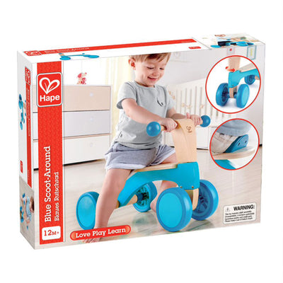 Hape Scoot Around Toddlers Ride On Wooden Push Balance Bike Scooter Toy, Blue