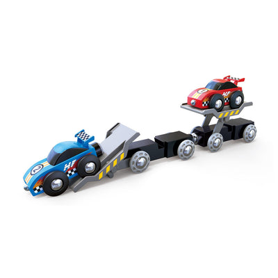Hape Kids Rolling Stock Wooden 6 Pc Race Car Transporter Set for Ages 3 and Up - VMInnovations
