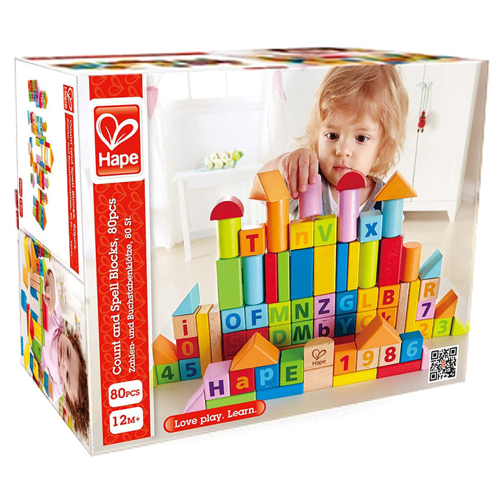 Hape Colored Wooden Blocks Playset for Ages 3+, 80 Pieces (Open Box) - VMInnovations