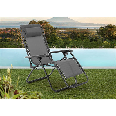Sunjoy Modern Zero Gravity Steel Frame Foldable Outdoor Lounge Patio Chair, Grey