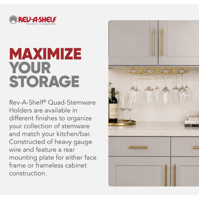 Rev-A-Shelf 11" Quad Under Cabinet Glass & Stemware Holder, Brass, 3450-11BR