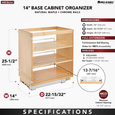 Rev-A-Shelf 14" Pullout Kitchen Cabinet Organizer Pantry Spice Rack, 448-BC-14C