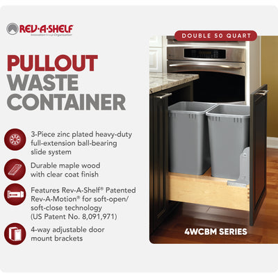 Rev-A-Shelf Double Pullout Bottom Mount Trash Cans 50 qt., Gray, 4WCBM-2150DM-2 - VMInnovations