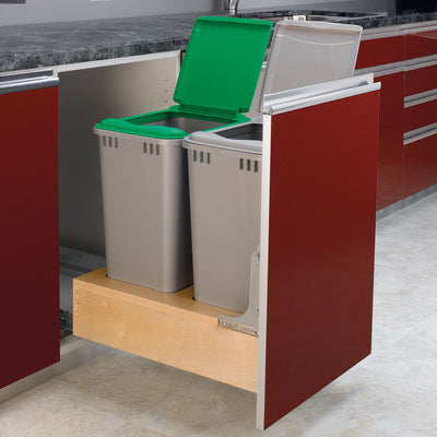 Rev-A-Shelf Double Pullout Bottom Mount Trash Cans 50 qt., Gray, 4WCBM-2150DM-2 - VMInnovations