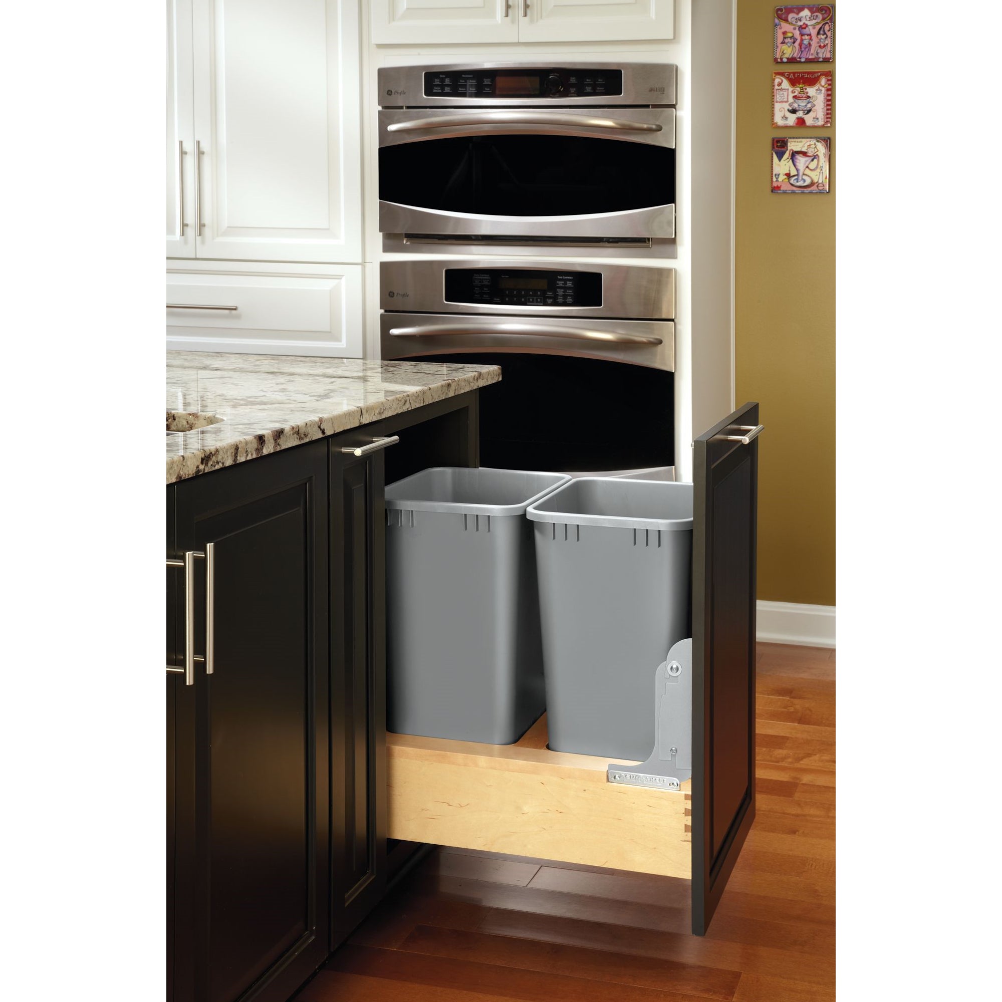 Rev-A-Shelf Double Pullout Bottom Mount Trash Cans 50 qt., Gray, 4WCBM-2150DM-2 - VMInnovations