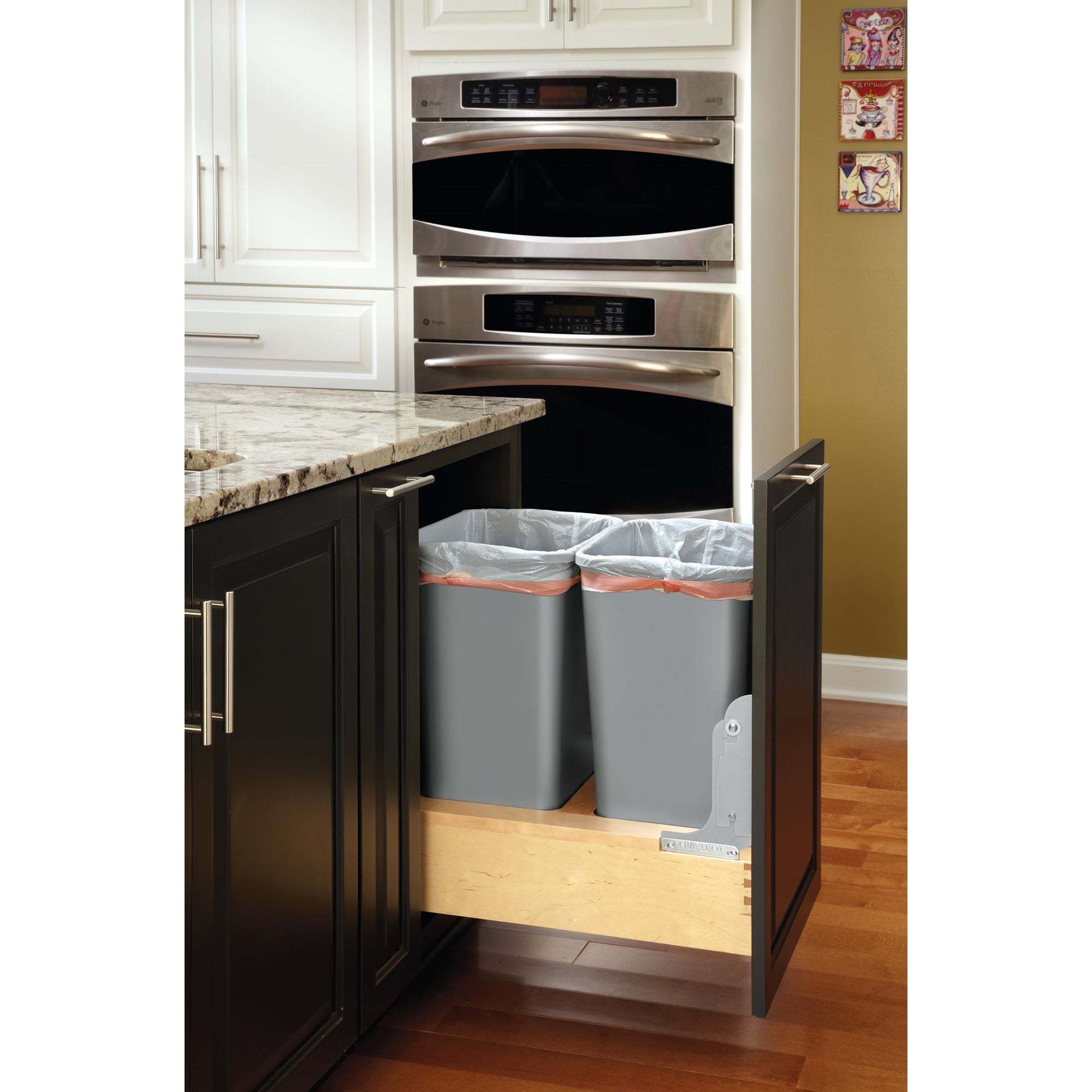 Rev-A-Shelf Double Pullout Bottom Mount Trash Cans 50 qt., Gray, 4WCBM-2150DM-2 - VMInnovations