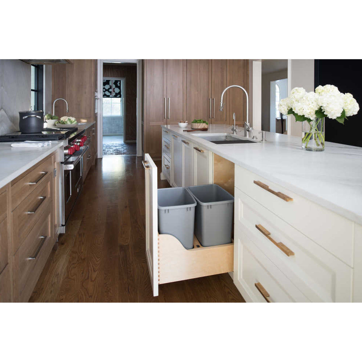 Rev-A-Shelf Double Pullout Trash Can 35 qt. w/ Soft-close, 4WCSC-1835DMND-2
