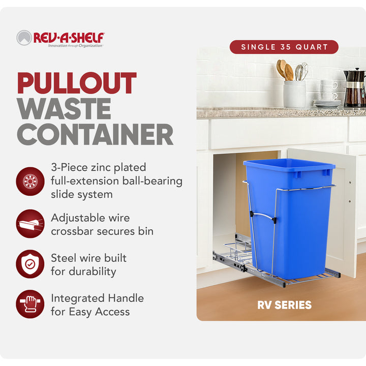 Rev-A-Shelf Pullout Trash Can 35 qt. for Kitchen Cabinets, Blue, RV-12KD-22C-S - VMInnovations