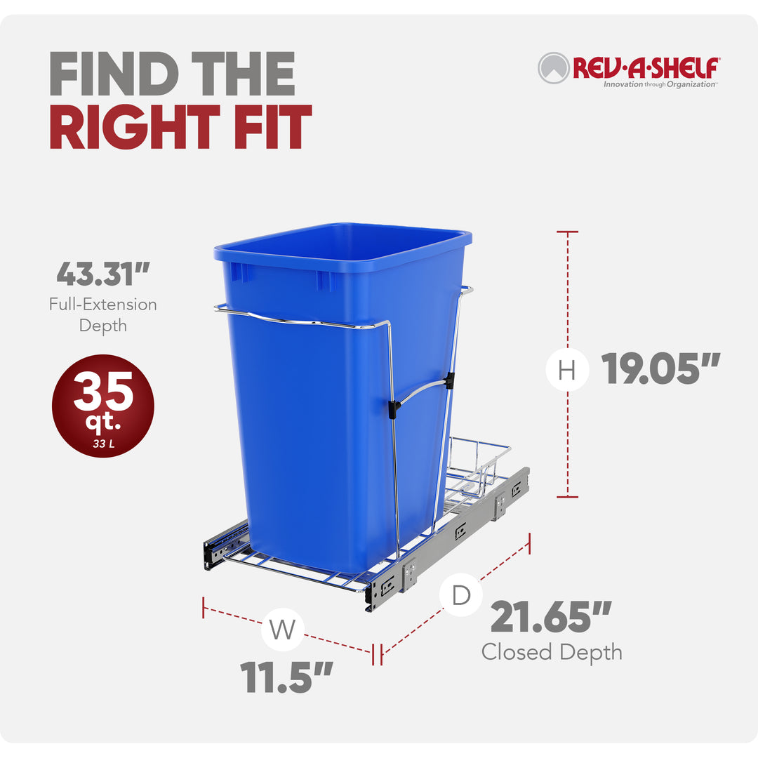 Rev-A-Shelf Pullout Trash Can 35 qt. for Kitchen Cabinets, Blue, RV-12KD-22C-S - VMInnovations
