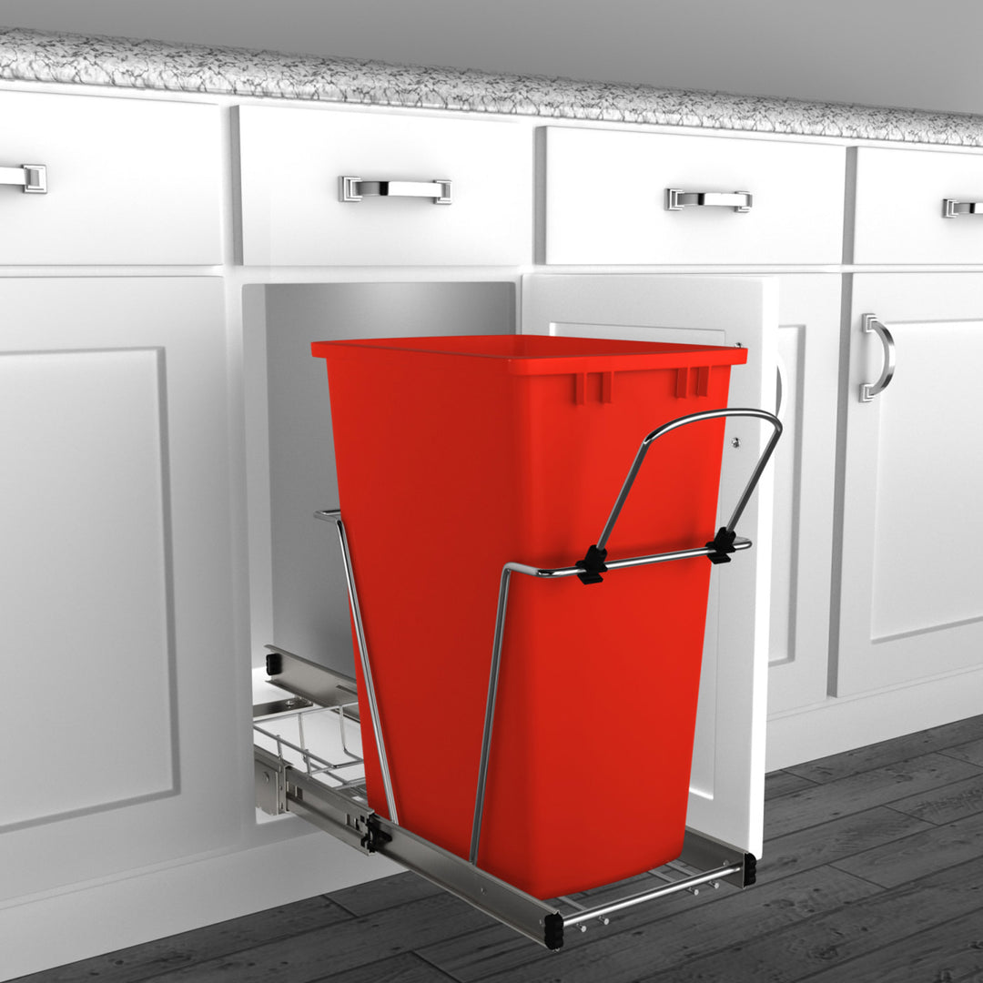 Rev-A-Shelf Pullout Trash Can 35 qt. for Kitchen Cabinets, Red, RV-12KD-16C-S