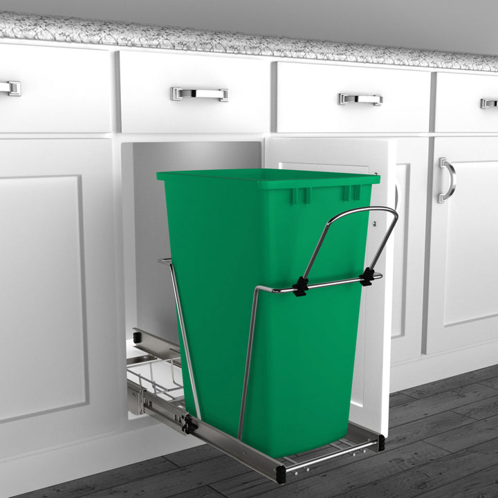 Rev-A-Shelf Pullout Trash Can 35 qt. for Kitchen Cabinets, Green, RV-12KD-19C-S