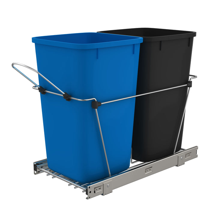 Rev-A-Shelf Double Pullout Trash Can 27 qt. for Kitchen, RV-15KD-2218C-S