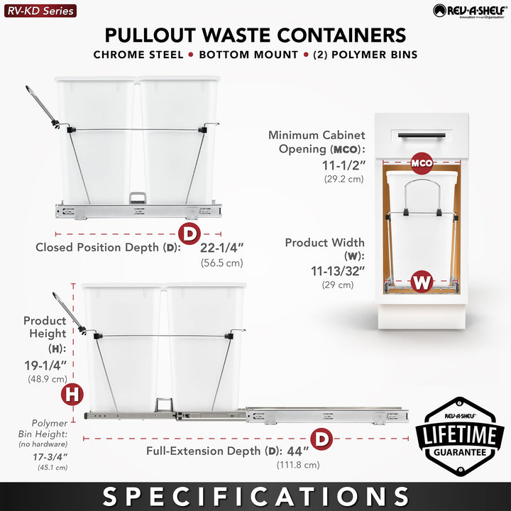 Rev-A-Shelf Double Pullout Trash Can 27 qt. for Kitchen, RV-15KD-2218C-S