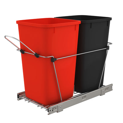 Rev-A-Shelf Double Pullout Trash Can 27 qt. for Kitchen, RedBlk, RV-15KD-1618C-S