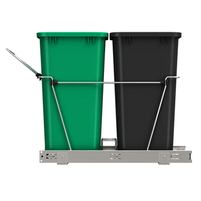 Rev-A-Shelf Double Pull Out Trash Can 27 Qt for Kitchen, Green, RV-15KD-1918C-S