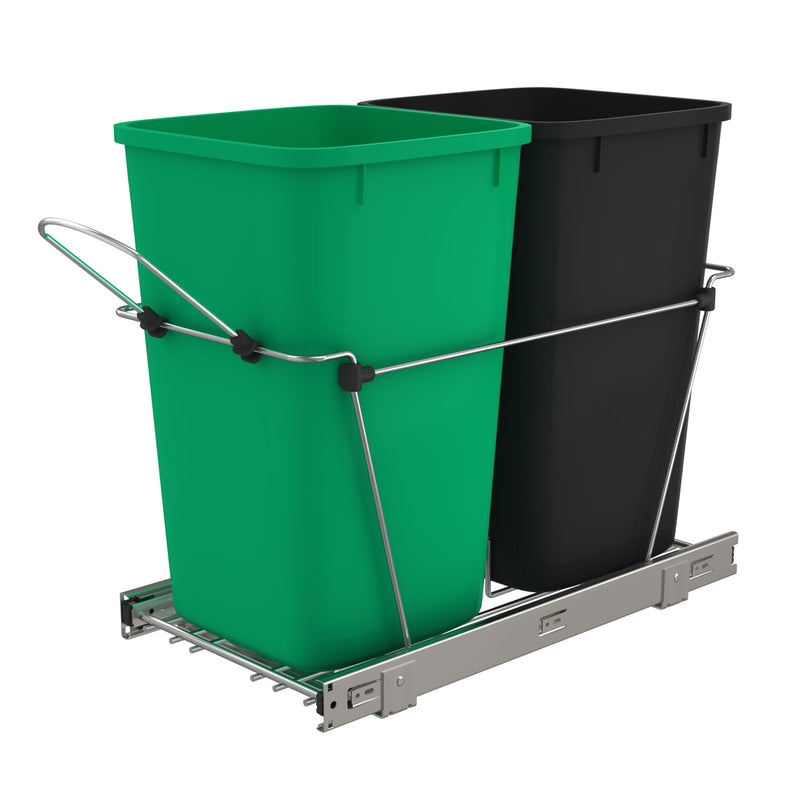 Rev-A-Shelf Double Pullout Trash Can 27 qt. for Kitchen, Green, RV-15KD-1918C-S