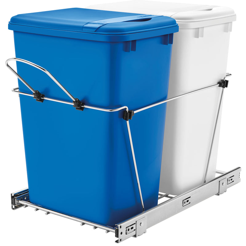 Rev-A-Shelf Double Pull Out Trash Can 35 Qt for Kitchen, BluWht, RV-18KD-11RC-S