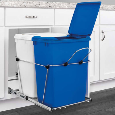 Rev-A-Shelf Double Pull Out Trash Can 35 Qt for Kitchen, BluWht, RV-18KD-11RC-S