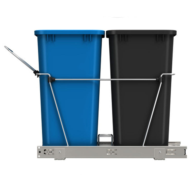 Rev-A-Shelf Double Pull Out Trash Can 35 Qt for Kitchen, Blue, RV-18KD-2218C-S