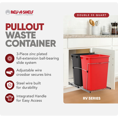 Rev-A-Shelf Double Pullout Trash Can 35 qt. for Kitchen, Red, RV-18KD-1618C-S - VMInnovations