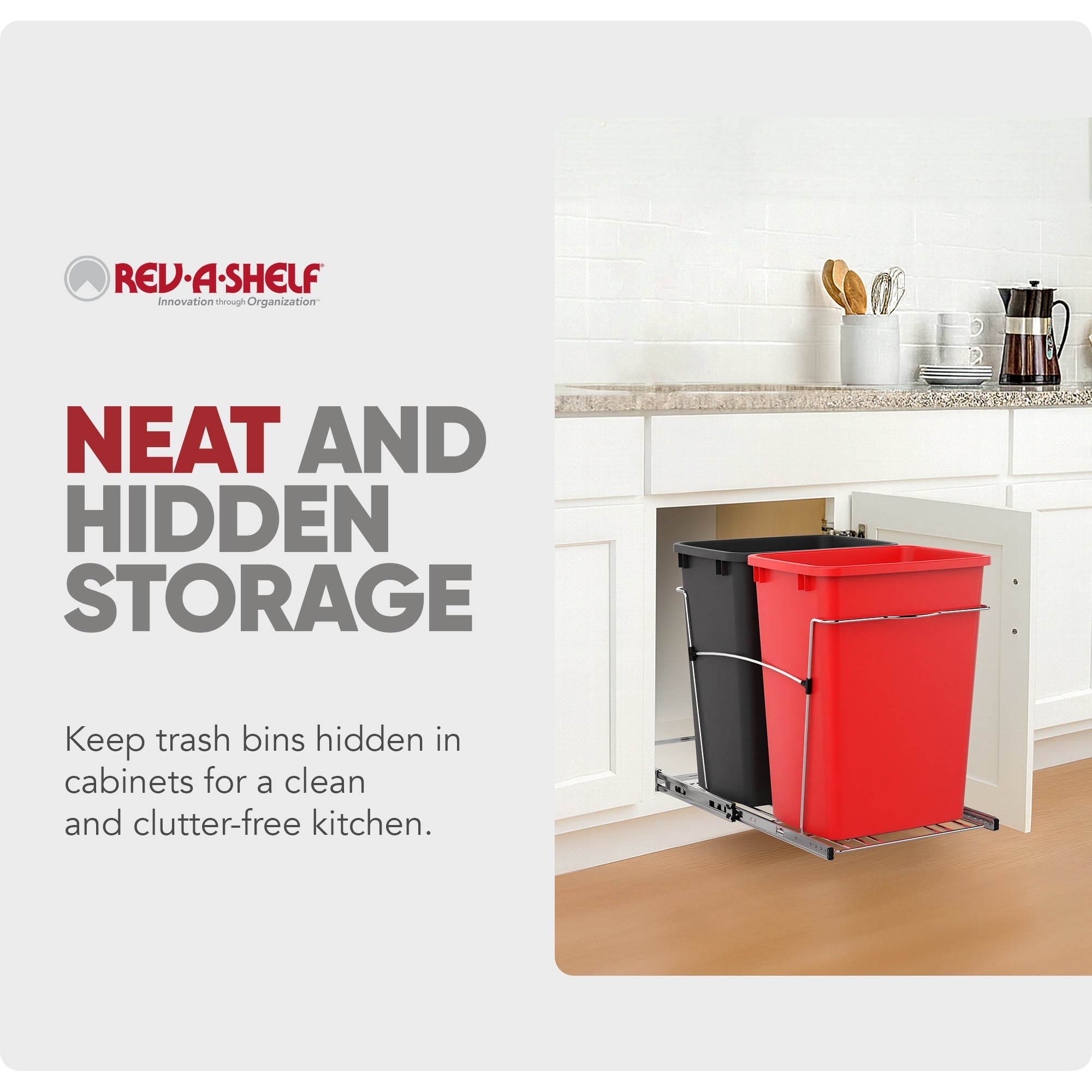 Rev-A-Shelf Double Pullout Trash Can 35 qt. for Kitchen, Red, RV-18KD-1618C-S - VMInnovations