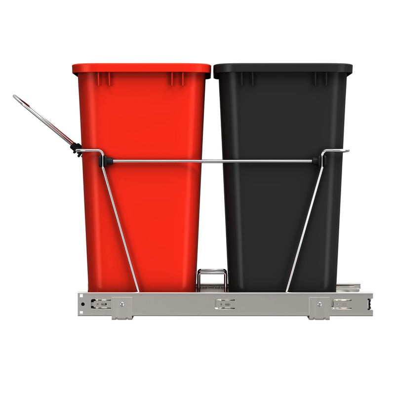 Rev-A-Shelf Double Pull Out Trash Can 35 Qt for Kitchen, RedBlk, RV-18KD-1618C-S