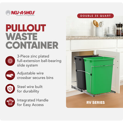 Rev-A-Shelf Double Pullout Trash Can 35 qt. for Kitchen, RV-18KD-1918C-S - VMInnovations