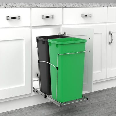 Rev-A-Shelf Double Pullout Trash Can 35 qt. for Kitchen, RV-18KD-1918C-S - VMInnovations