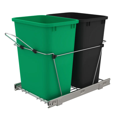 Rev-A-Shelf Double Pull Out Trash Can 35 Qt for Kitchen, Green, RV-18KD-1918C-S