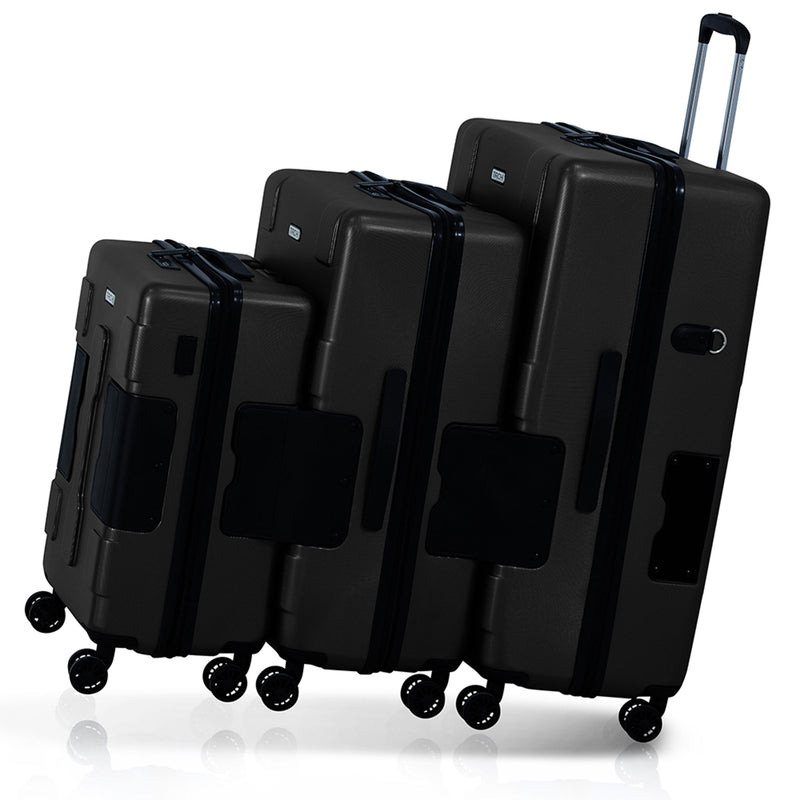 TACH V3 3 Piece Hard Shell Rolling Travel Luggage Set w/ Wheels, Black(Open Box)