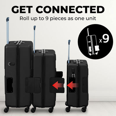 TACH V3.1 Connectable Hardside Luggage Set 3 Piece Set, Black - VMInnovations
