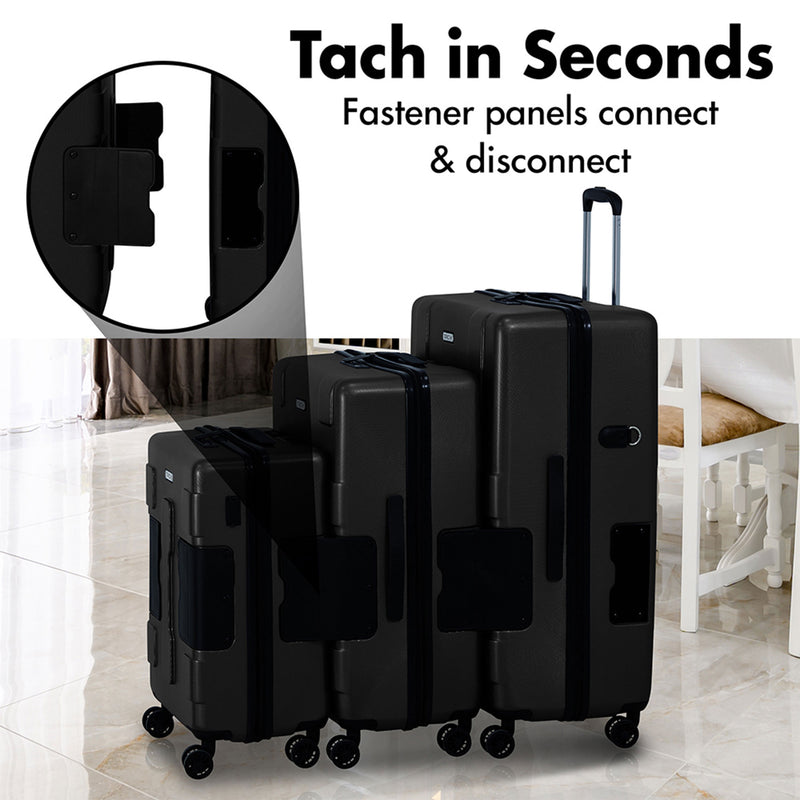 TACH 3Piece Hard Shell Rolling Travel Luggage Set w/ Wheels, Black (For Parts)