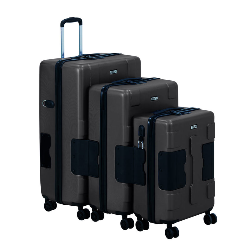 TACH V3 3 Piece Hard Shell Rolling Travel Luggage Set w/ Wheels, Black(Open Box)