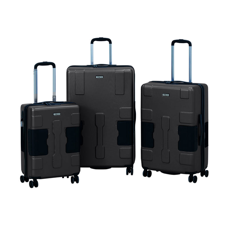 TACH V3 3 Piece Hard Shell Rolling Travel Luggage Set w/ Wheels, Black(Open Box)