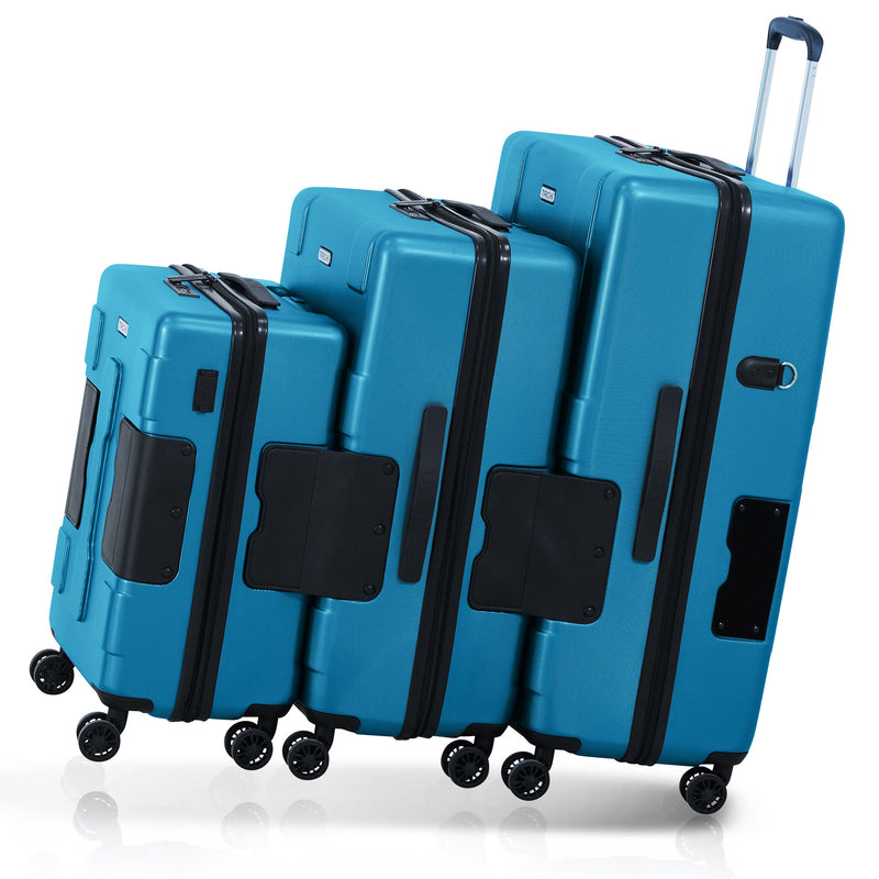 TACH V3 Connectable Hardside Spinner Suitcase Luggage Bags, 3 Piece Set, Blue