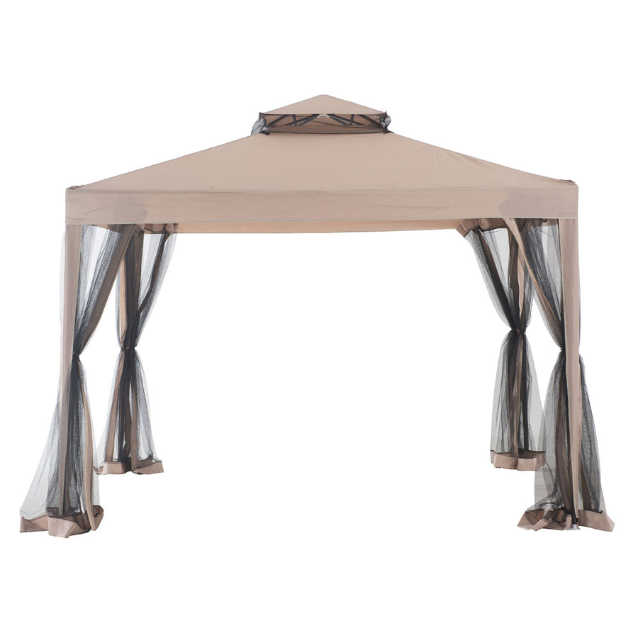 Sunjoy 10 x 10 Foot Hampton Soft Top Steel Gazebo w/ Netting, Brown (Open Box) - VMInnovations