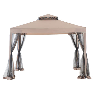 Sunjoy 10 x 10 Foot Hampton Soft Top Steel Gazebo w/ Netting, Brown (Open Box) - VMInnovations