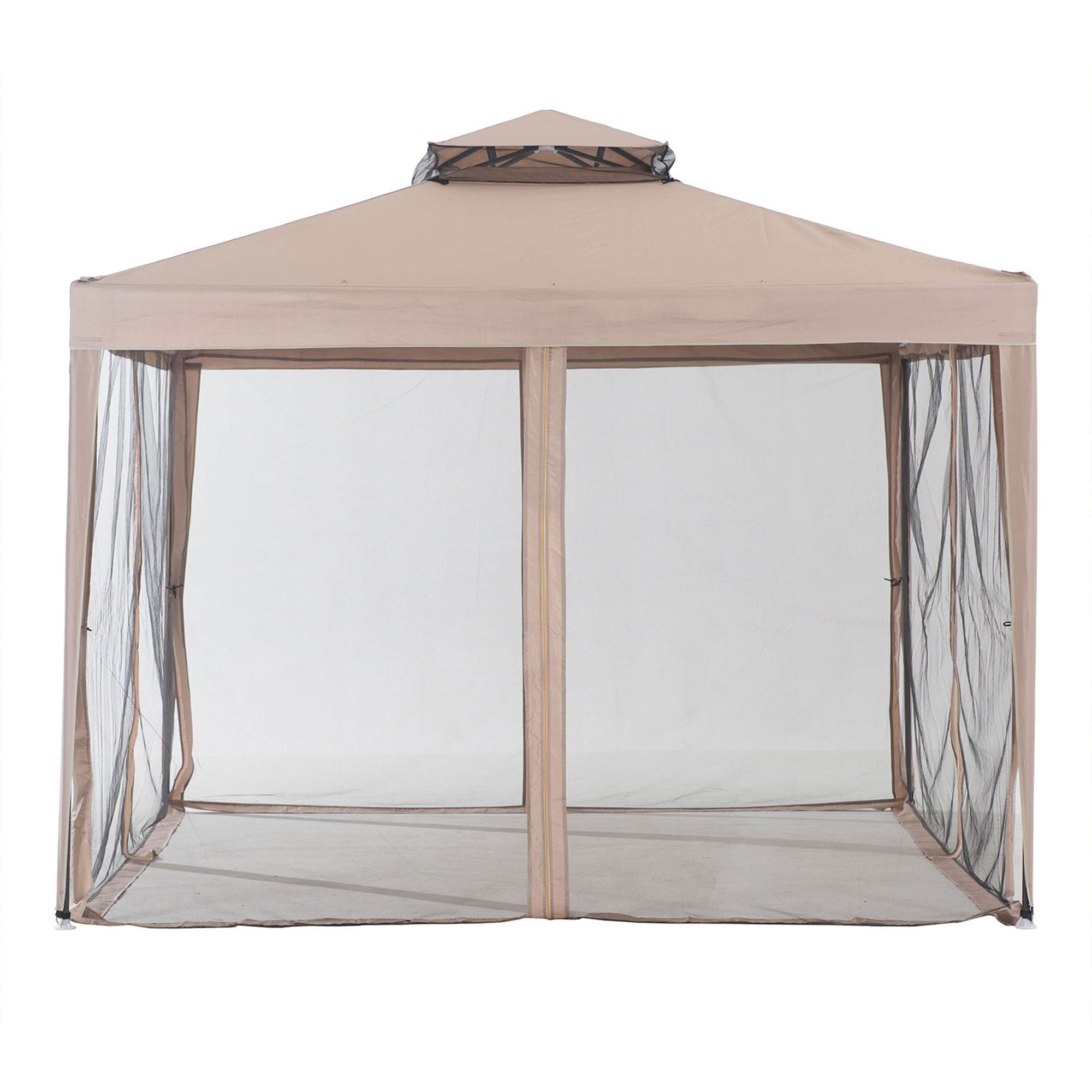 Sunjoy 10 x 10 Foot Hampton Soft Top Steel Gazebo w/ Netting, Brown (Open Box) - VMInnovations