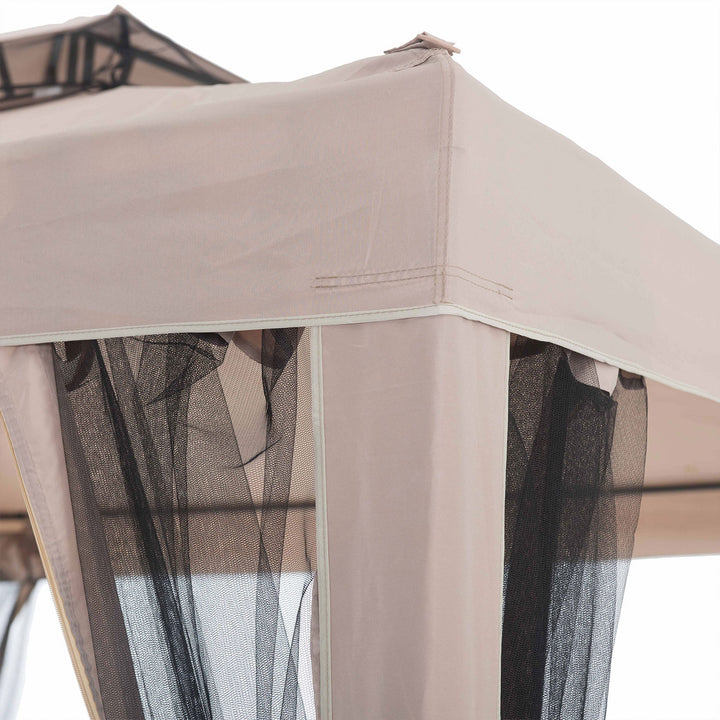 Sunjoy 10 x 10 Foot Hampton Soft Top Steel Gazebo w/ Netting, Brown (Open Box) - VMInnovations