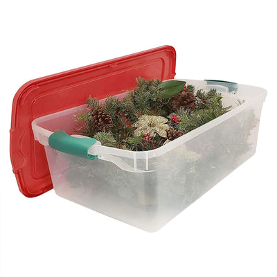 Homz 64 Qt Holiday Decor Plastic Storage Bin w/ Latching Lid, 6 Pack (Open Box) - VMInnovations