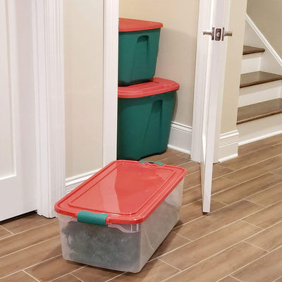 Homz 64 Qt Holiday Decor Plastic Storage Bin w/ Latching Lid, 6 Pack (Open Box) - VMInnovations