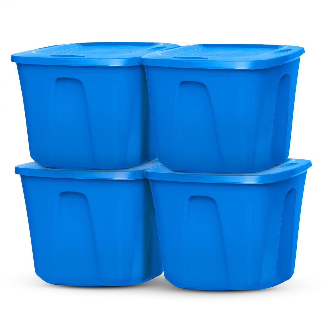 Homz 18 Gallon Standard Plastic Storage Container with Secure Lid, Blue, 4 Pack