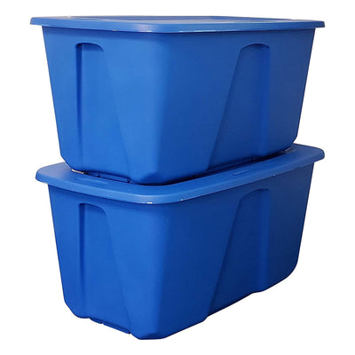 Homz 32 Gallon Plastic Storage Container w/ Secure Lid, Blue, 2 Pack (Open Box) - VMInnovations
