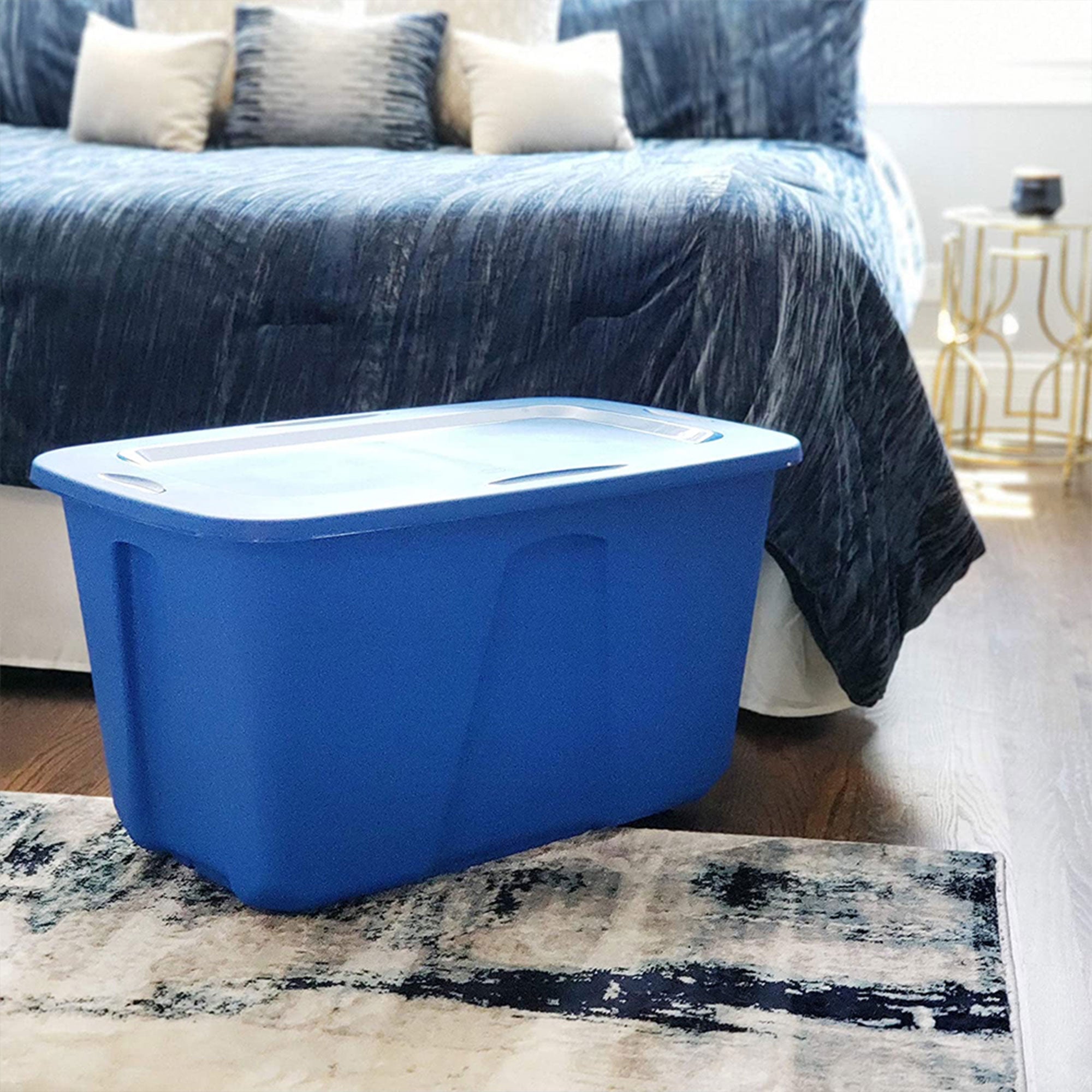 Homz 32 Gallon Standard Plastic Storage Container with Secure Lid, Blue, 4 Pack - VMInnovations