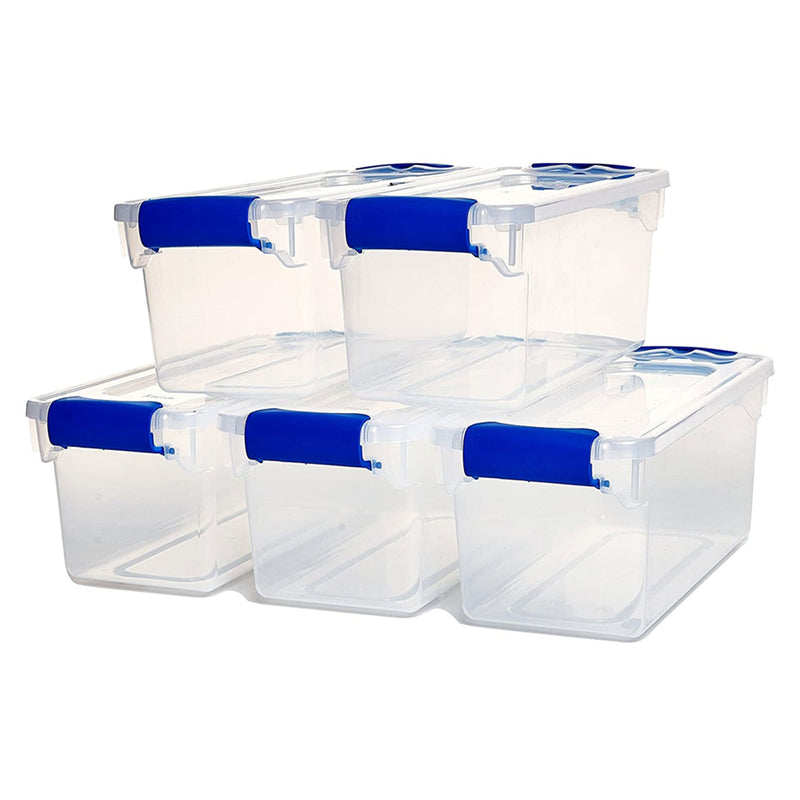 Homz 7.5 Qt Secure Clear Plastic Stackable Storage Container, 5 Pack (Open Box)