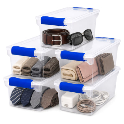 Homz 7.5 Quart Secure Latching Clear Plastic Stackable Storage Container, 5 Pack