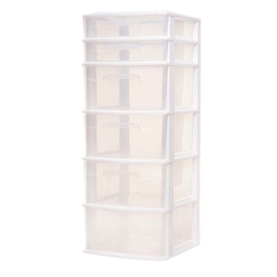 Homz Plastic 6 Clear Drawer Medium Home Storage Container Tower, White (2 Pack)