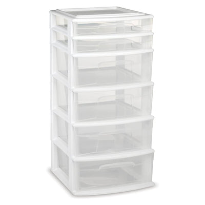 Homz Plastic 6 Drawer Medium Home Storage Container Tower, White Frame(Open Box) - VMInnovations